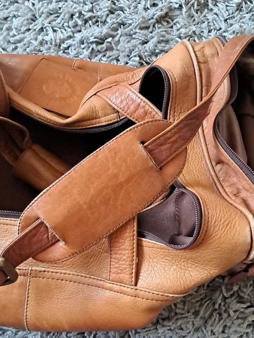 Men's Leather Duffel Bag in Cognac Brown with Adjustable Shoulder Strap